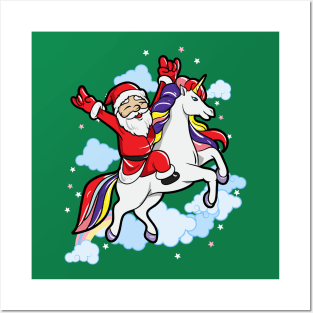 Santa Rocking Out Unicorn Christmas Posters and Art